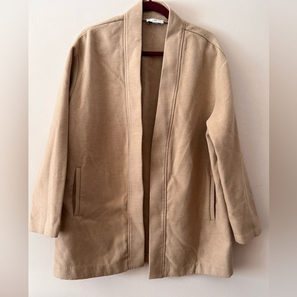 Halston camel open car coat